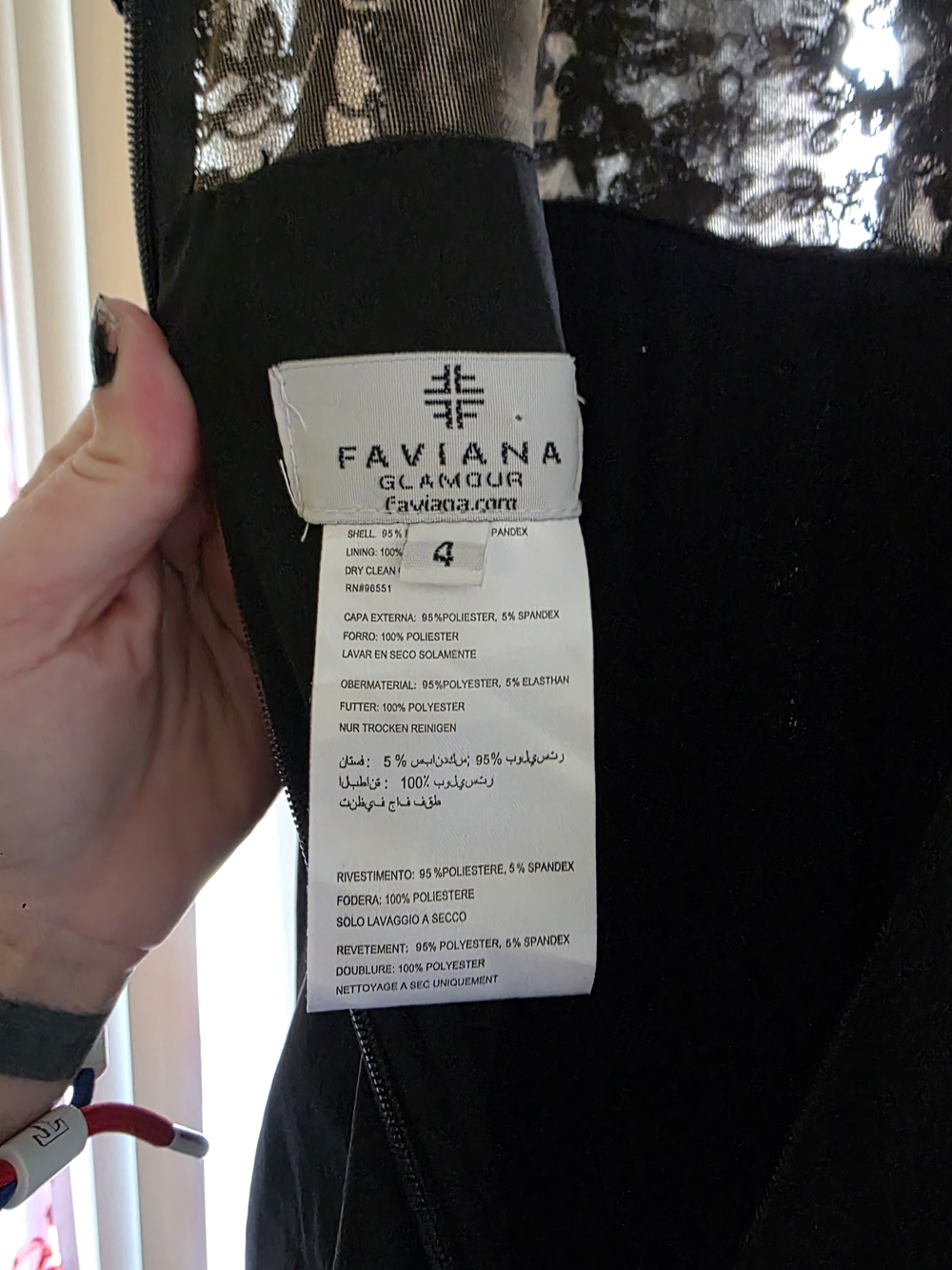 Faviana Black Lace-Top Evening Gown